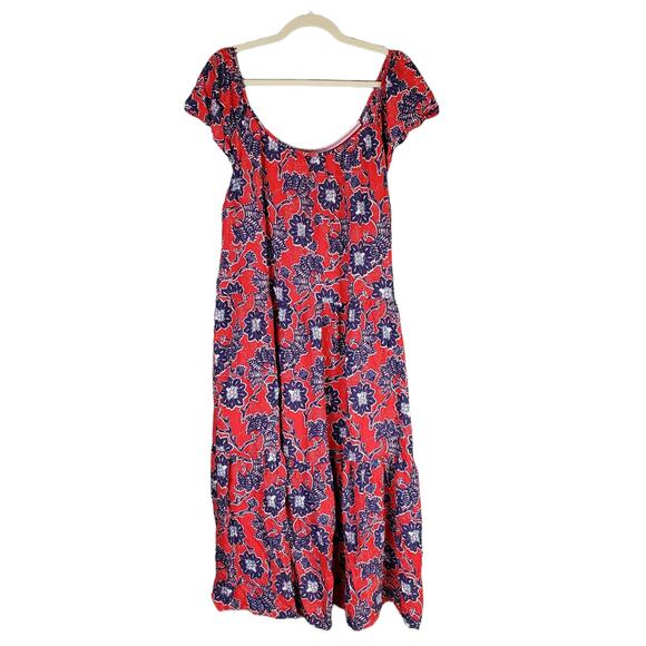 Knox Rose Red Flutter Short Sleeve A-line Blue Floral Maxi Dress Size XXL - Picture 1 of 7